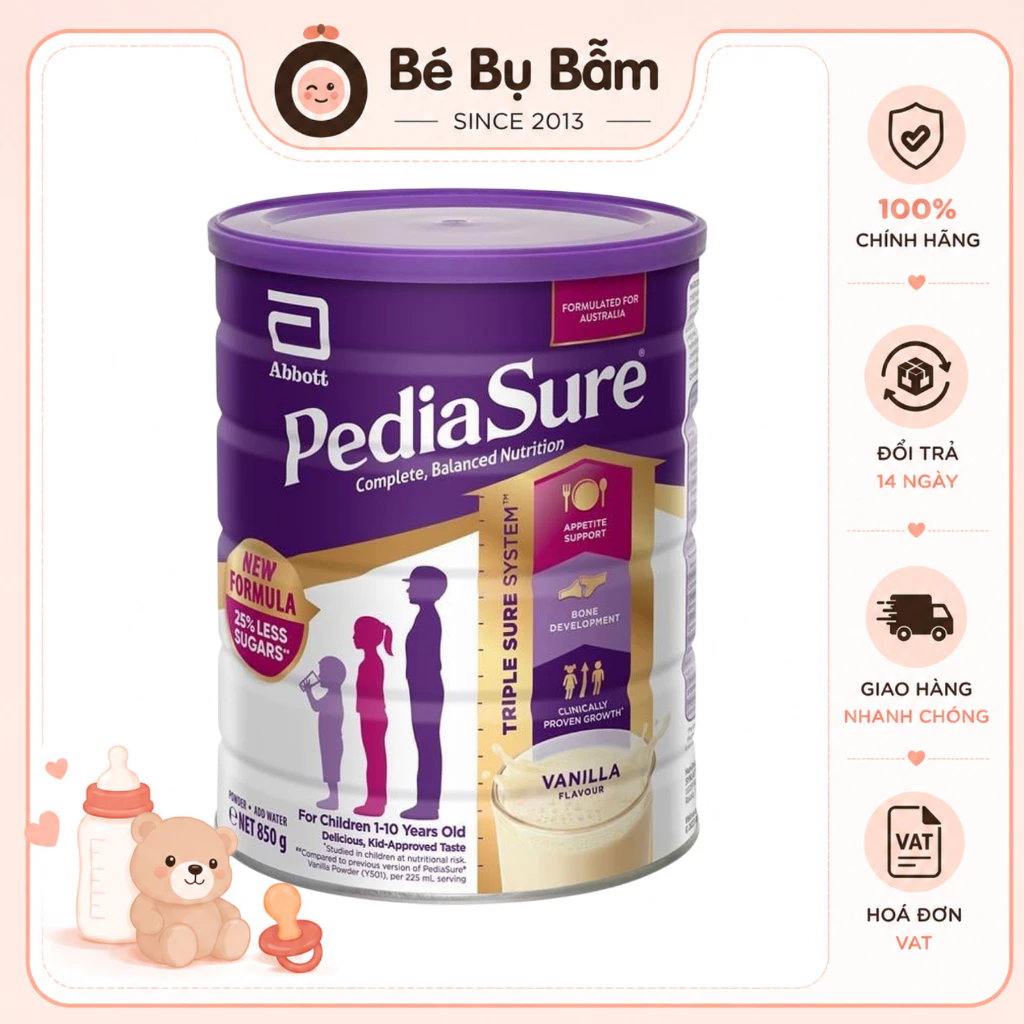 🥛 [XẢ DATE] Sữa PediaSure Úc Tím Cho Bé, có tem phụ nhập khẩu chính hãng VNTV, lon 850g