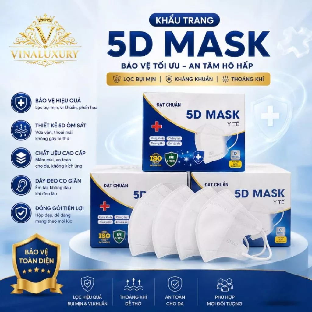 Khẩu trang 5D hộp 100 chiếc 5 lớp - Khẩu Trang kháng khuẩn