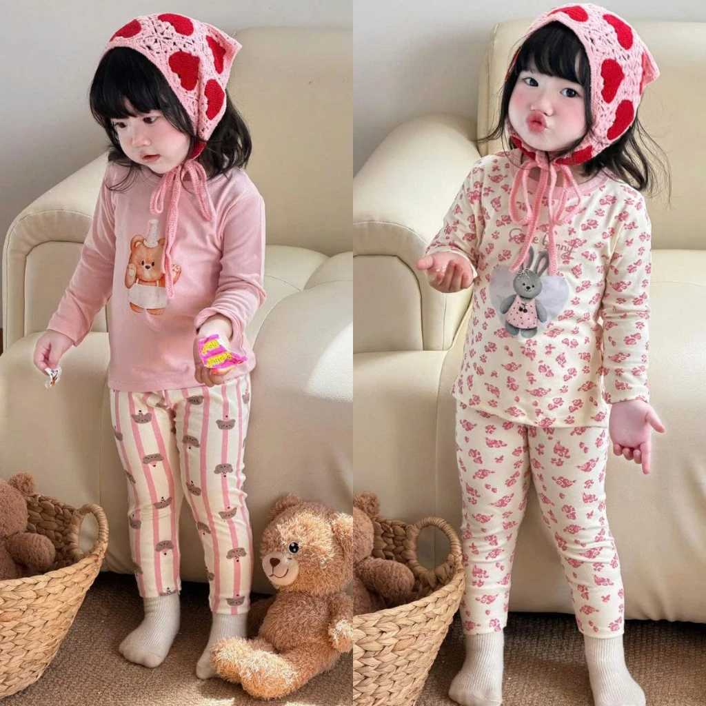 [8-18kg] Set bộ áo dài quần dài bé gái chất liệu cotton co giãn vô cùng xinh xắn mã BN.
