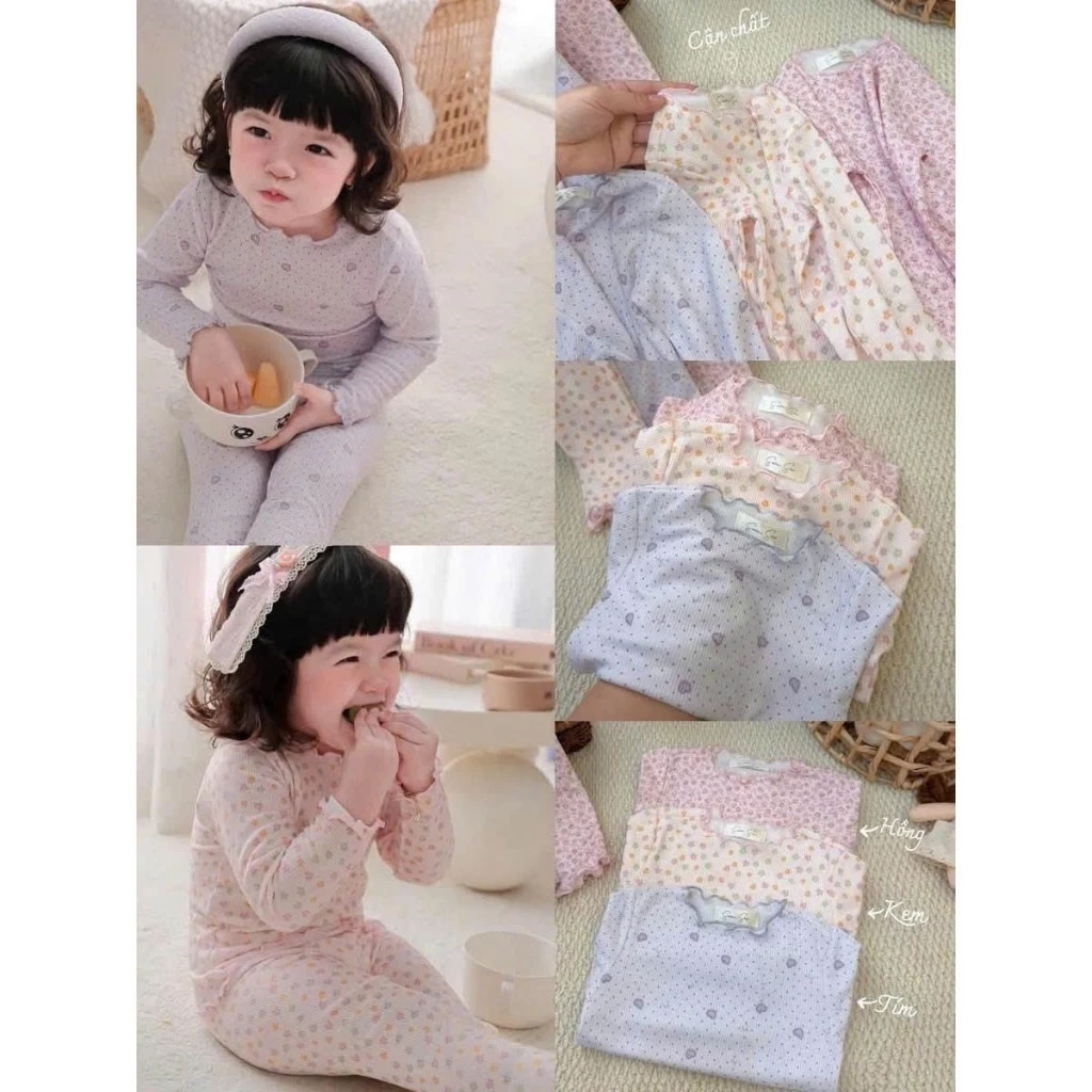 [8-18kg] Set bộ áo dài quần dài bé gái chất liệu tăm co giãn vô cùng xinh xắn mã BỘ LÁ,