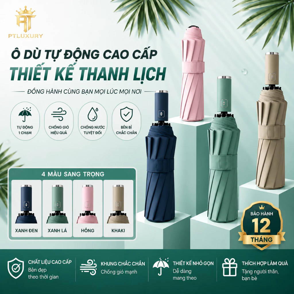 Ô Dù Tự Động 10 Nan Che Mưa Đi Nắng Gấp Gọn Chống Tia UV