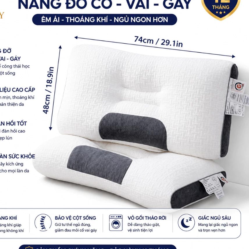 Gối Ngủ Chống Đau Cổ Vai Gáy Dệt Kim Lõi Bông Xơ Chống Ngáy Giảm Mệt Mỏi Cho Mọi Người