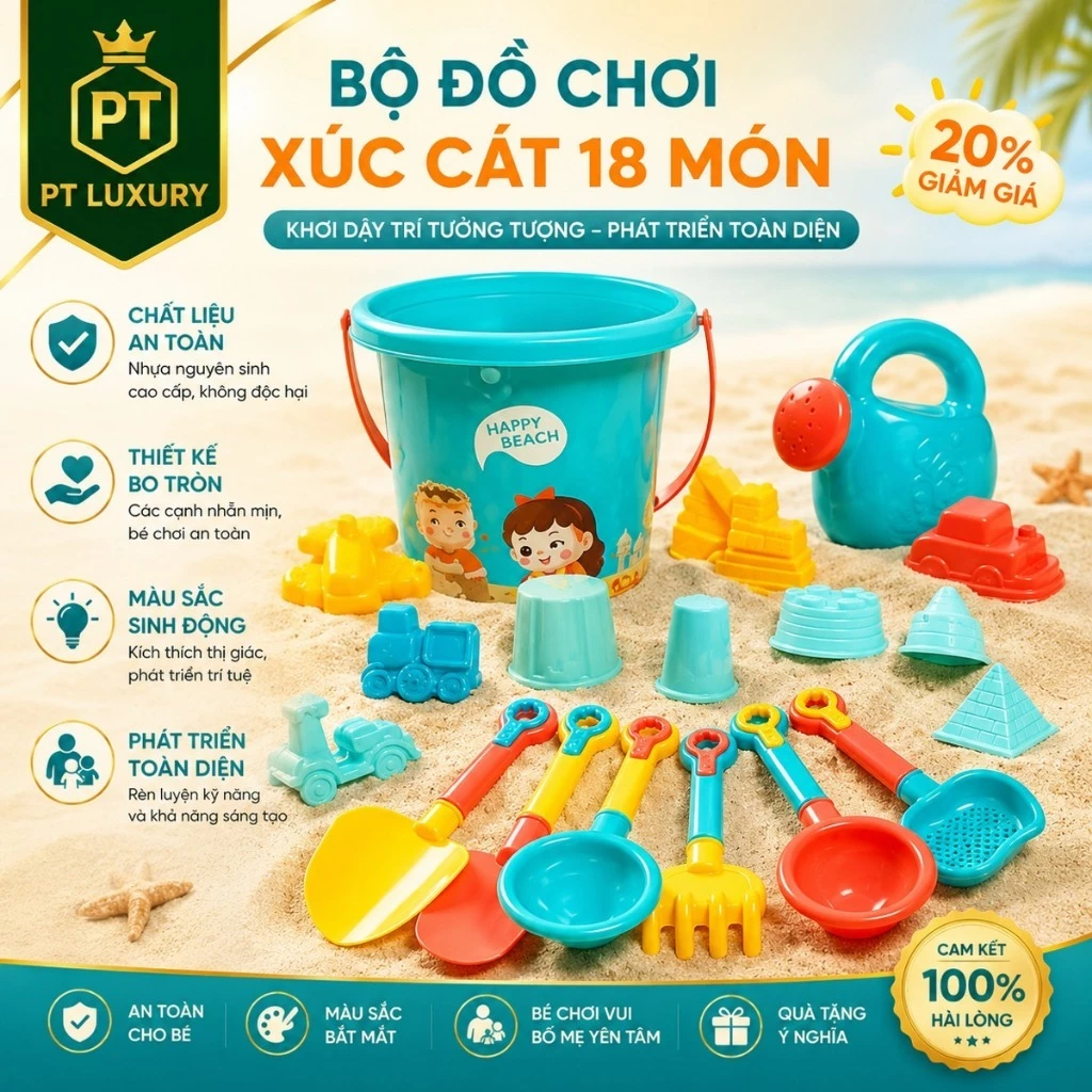 Bộ đồ chơi xúc cát cho bé đi biển vịt vàng nhiều phụ kiện, đồ chơi đi biển cho bé trai bé gái