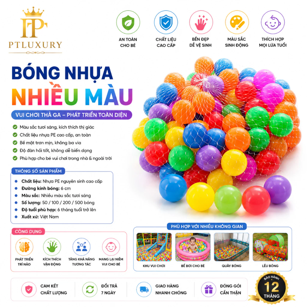 Combo 100 quả bóng nhựa FEINITE mềm cho bé hàng Việt Nam Chất Lượng Cao