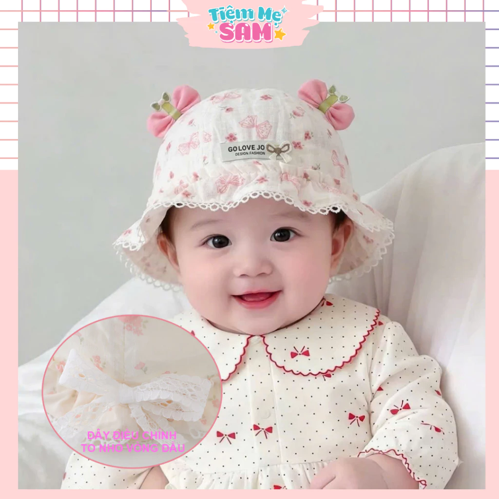 Mũ Bèo Công Chúa Mix Nơ Có Dây Điều Chỉnh, Mũ Bucket Dễ Thương Cho Bé Gái 3-12 Tháng (MUG38 - MUG58) Tiệm Mẹ Sam 97