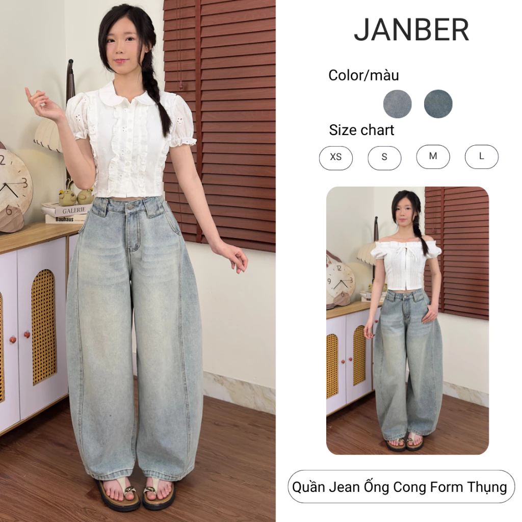 (Có size nấm) Quần Jean Ống Cong Basic, Quần Ống Rộng Cạp Cao, Dễ Mix Đồ, Năng Động, Che Khuyết Điểm Chân Hiệu Quả T2406