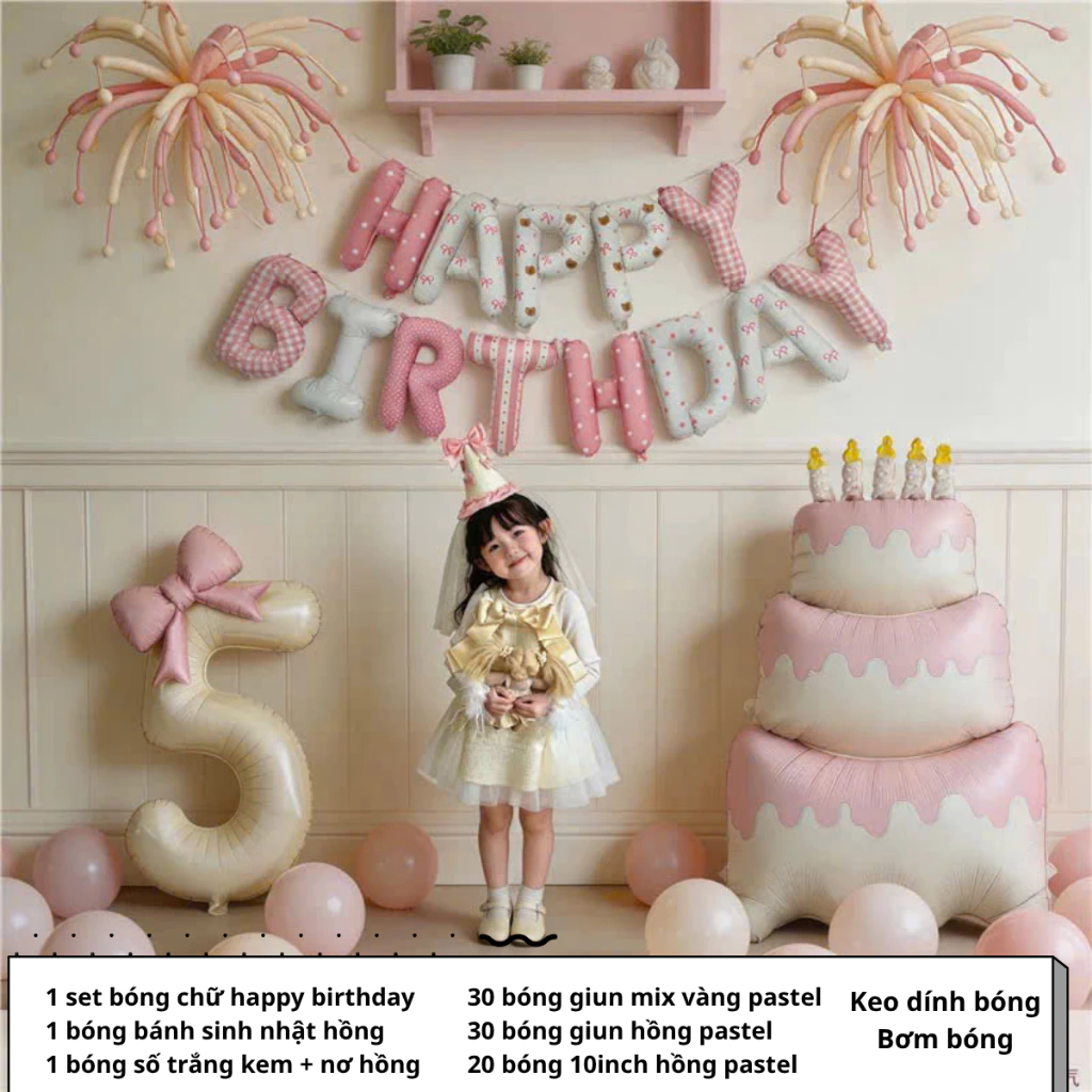 Set Bóng Sinh Nhật Cho Bé Màu Hồng Pastel , Xanh Pastel Cực Xinh Mẫu Mới Nhất