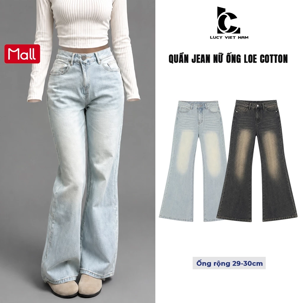 Quần Jean Nữ Ống Loe Cotton Không Co Giãn Xanh Wash AVO AVOCADO Form LoeTôn Dáng Flare Jeans