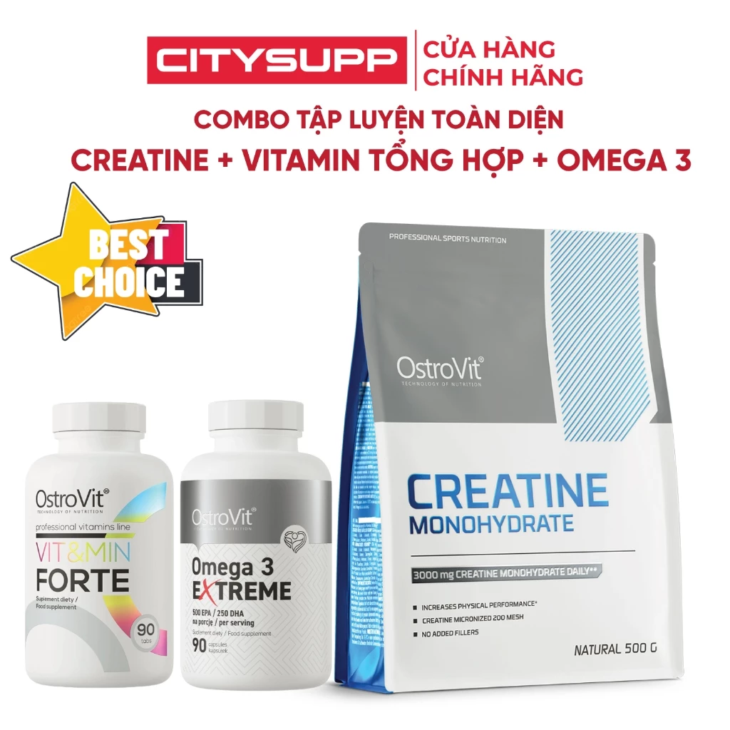 Combo Tập Luyện Toàn Diện Ostrovit Creatine, Vit & Min Forte và Omega 3 Extreme | CitySupp