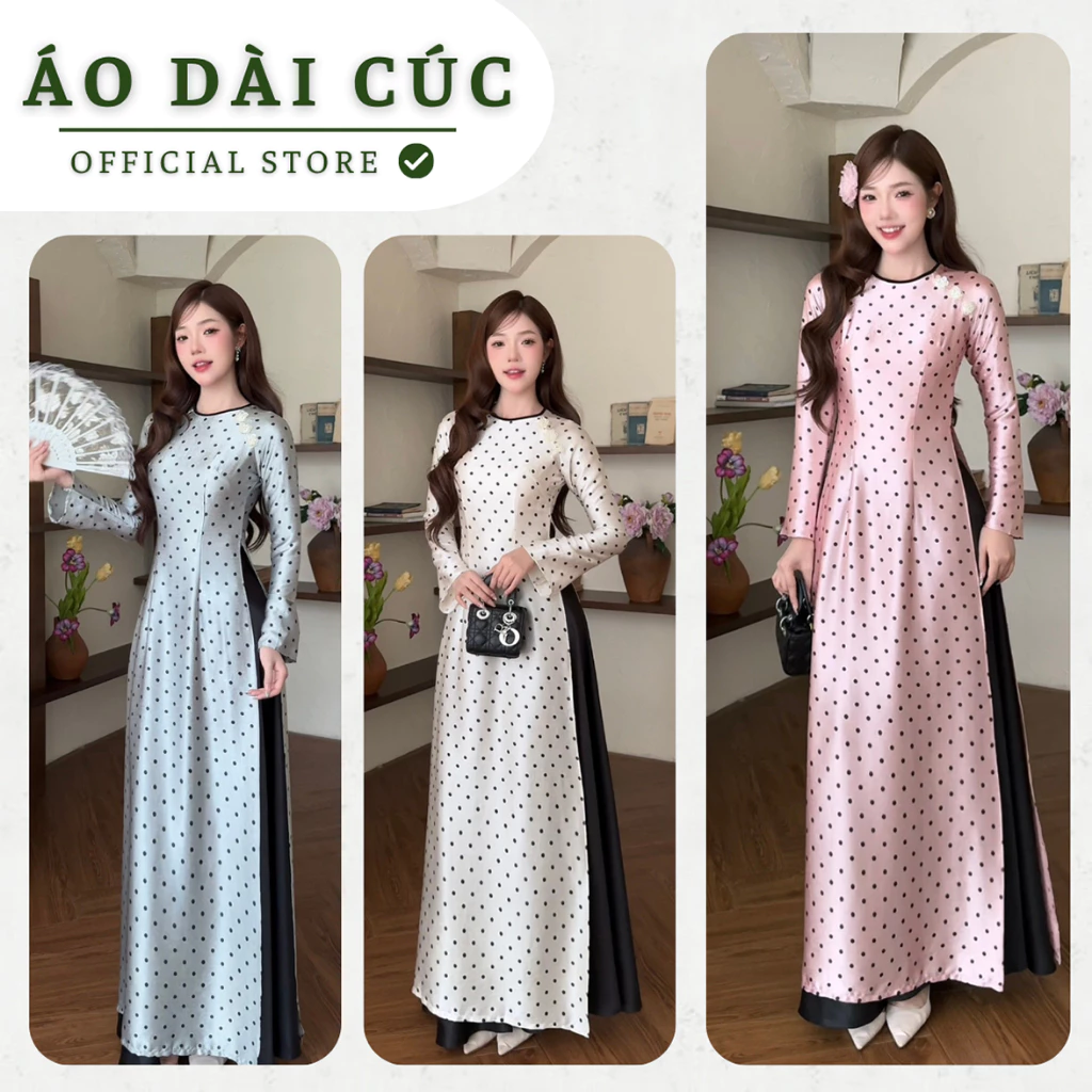 Áo dài LẠC Y, áo dài truyền thống cổ tròn đính hoa cách điệu, chất liệu lụa titan cao cấp, quý phái - Áo Dài Cúc