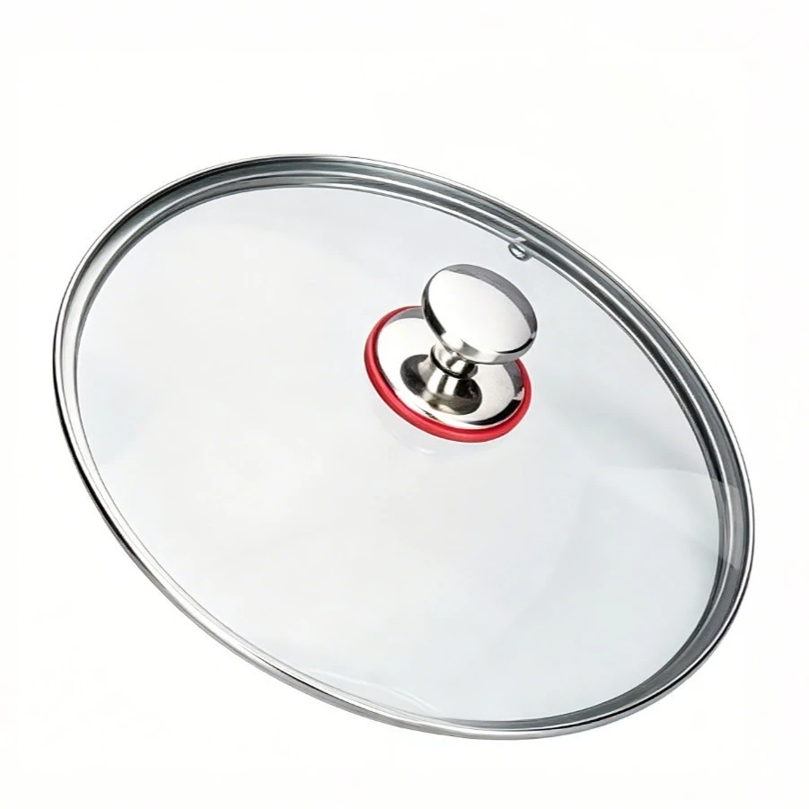 Nắp Vung Kính Chảo Nồi Viền Inox 20cm-28cm, Nắp Kính Cường Lực Có Tay Cầm Inox Chống Nóng