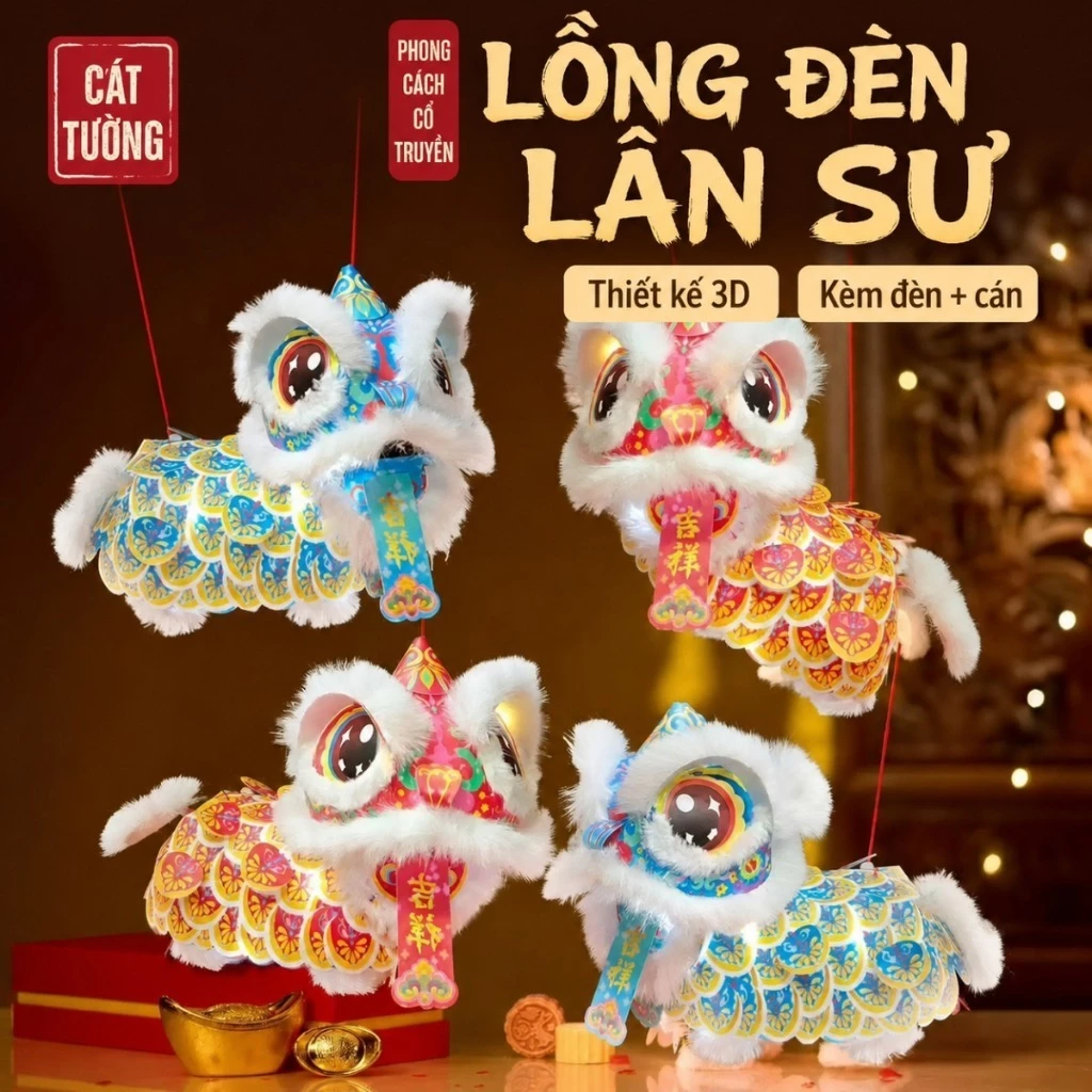 Đèn Lồng Múa Lân LED 2026 – Đèn Lân Handmade cho bé, Phát Sáng, Đồ Chơi Trung Thu, Tết Thiếu Nhi