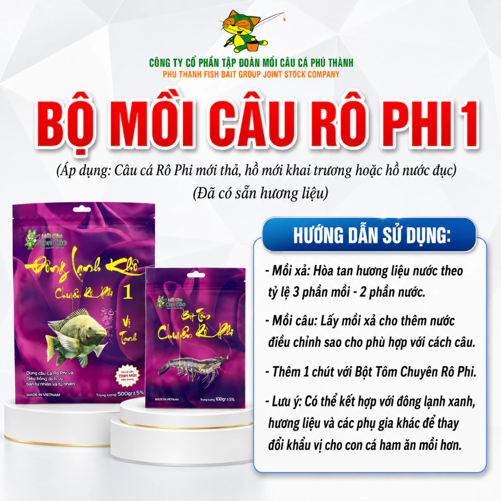 Bộ Mồi Câu Cá Rô Phi 1,2,3 chính hãng Phú Thành, chuyên dùng câu rô phi, diêu hồng