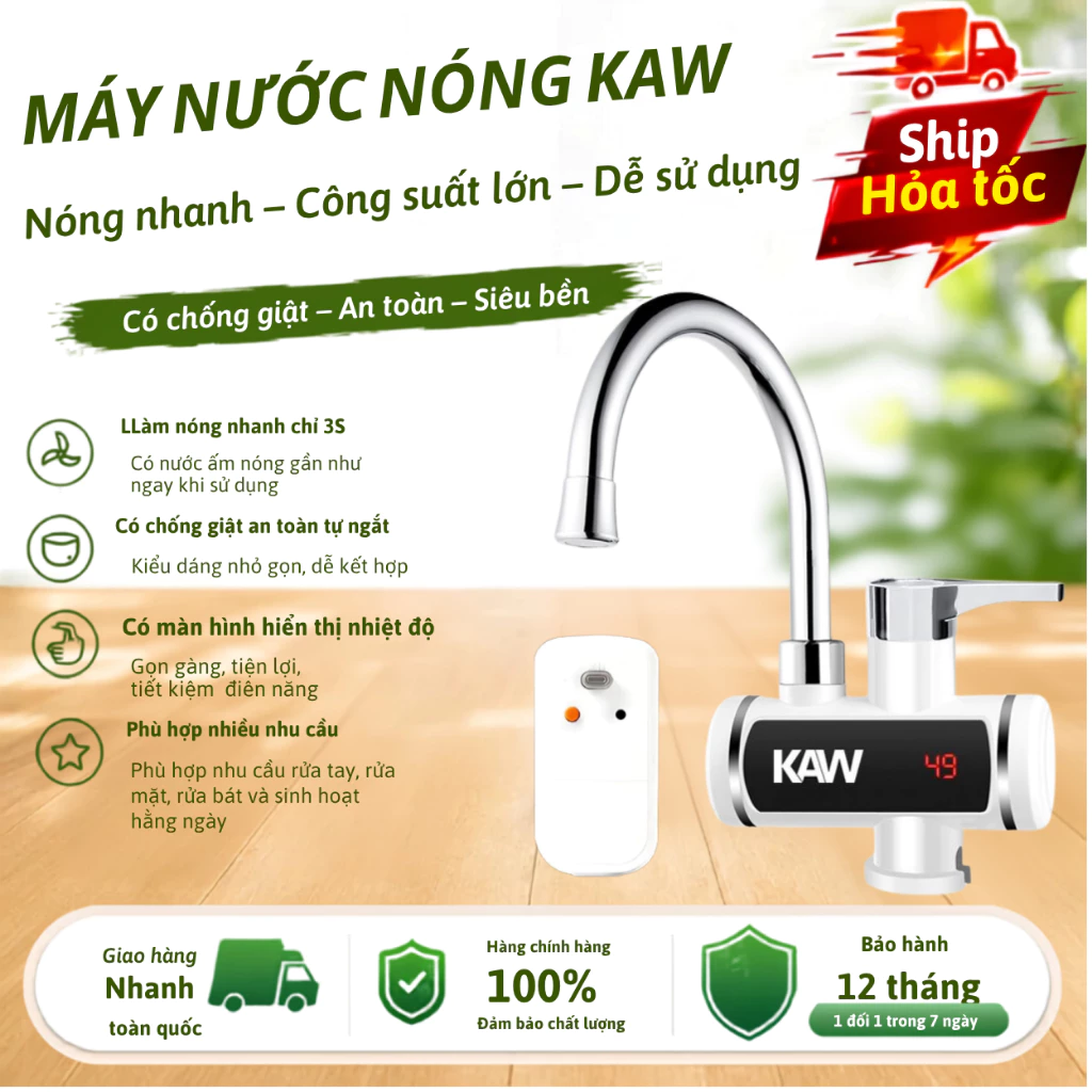 Máy Làm Nước Nóng Đặt Tại Vòi KAW , Làm Nóng Nhanh, Cảm Biến Chống Giật An Toàn Sử Dụng