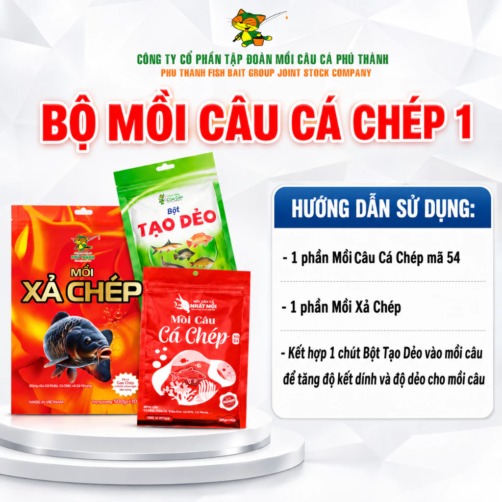 BỘ MỒI CÂU CÁ CHÉP 1,2,3,4 -  chính hãng Phú Thành, chuyên dùng câu Cá Chép