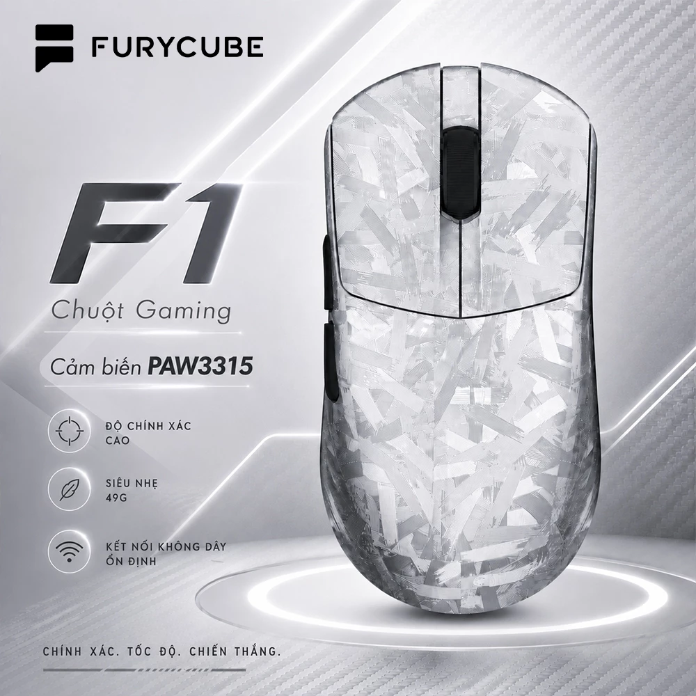 Chuột Gaming PAW3315 FURYCUBE F1 Wireless, 800-16000 DPI, 49g, FPS Esports, 1000Hz, Tracking Mượt