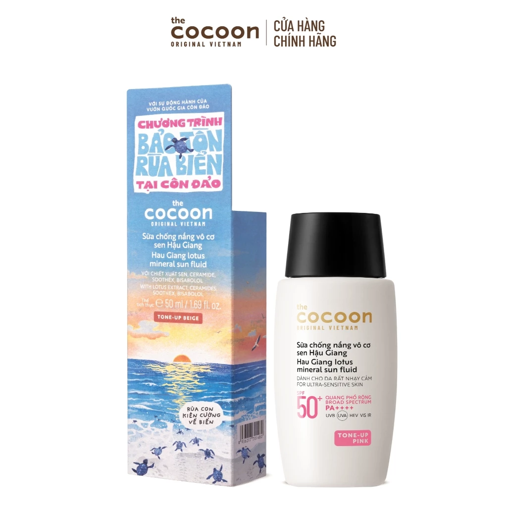 Sữa Chống Nắng Vô Cơ Sen Hậu Giang - Tone up Pink Cocoon 50ml