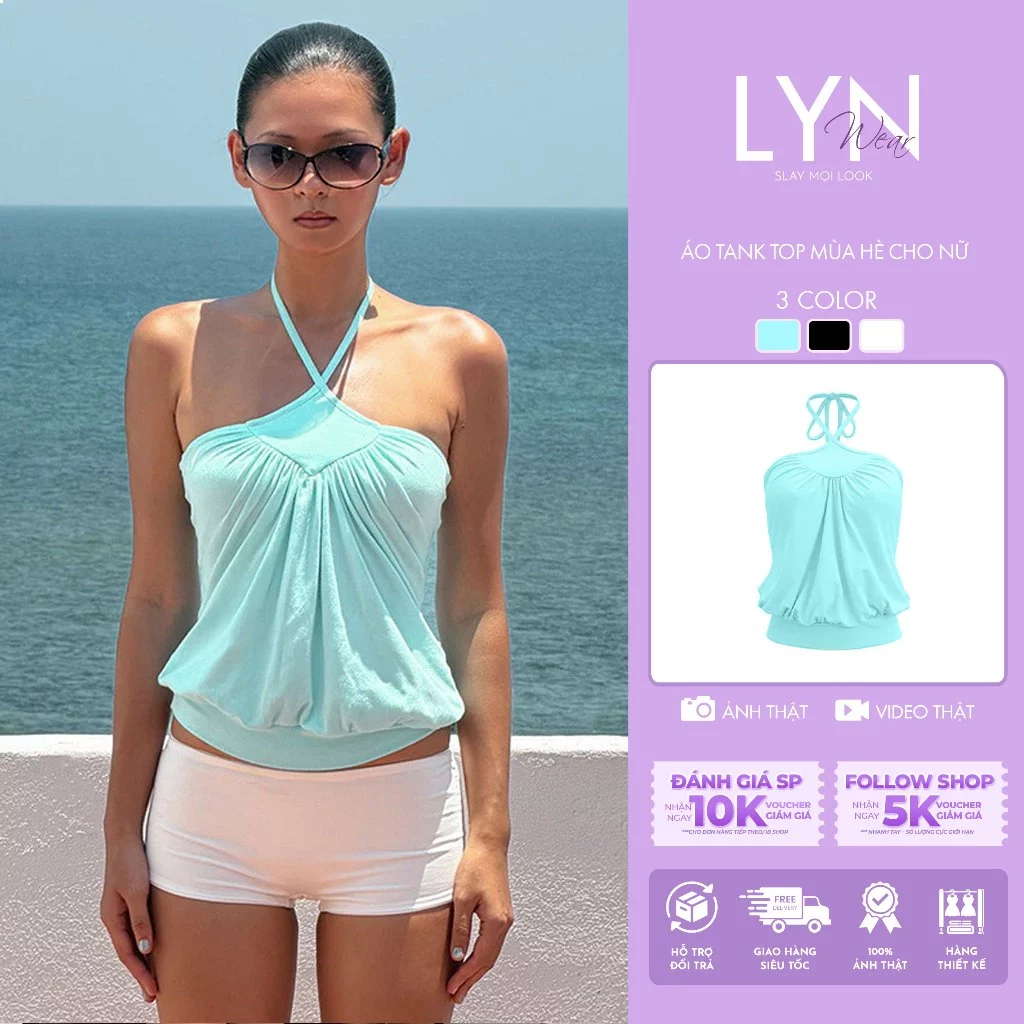 | LYN WEAR | (HOẢ TỐC) Áo Yếm Nữ Cổ Halter Dây Cổ Xếp Ly Dáng Ôm Co Giãn