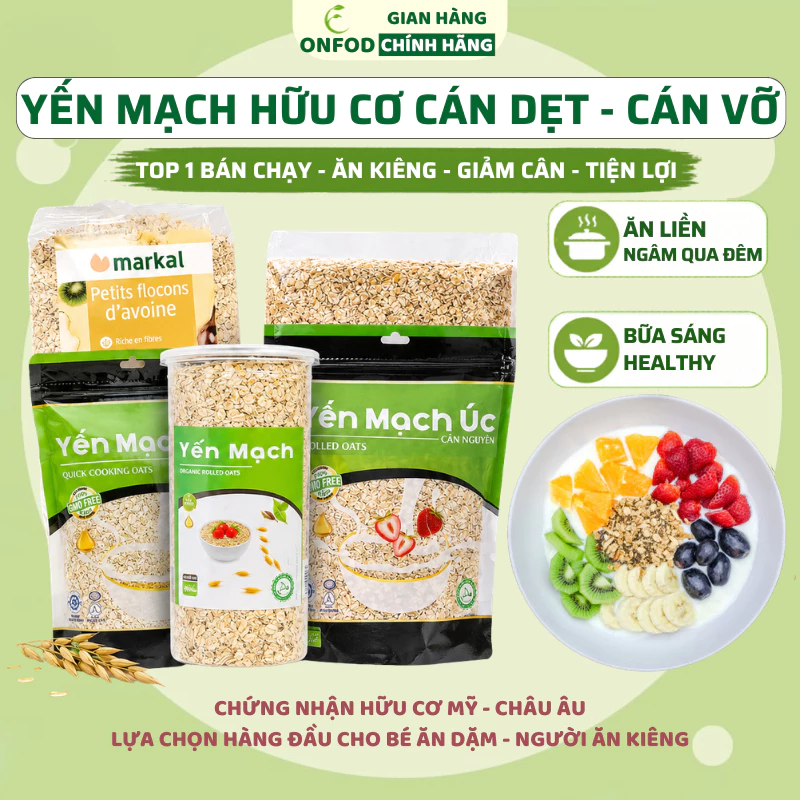 Yến mạch cán dẹt cán vỡ ăn liền giảm cân ONFOD eat clean healthy cho người ăn kiêng tập gym 750g