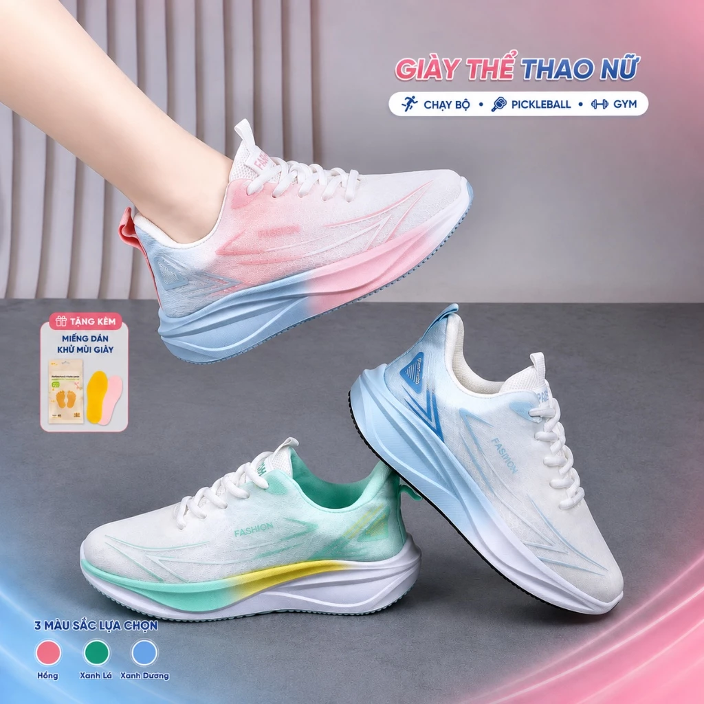 [Tặng dán khử mùi] Giày Thể Thao Nữ Sneaker Đế 3cm Êm Nhẹ, Giày Chạy Bộ Đi Bộ Tập Gym Pickleball N08