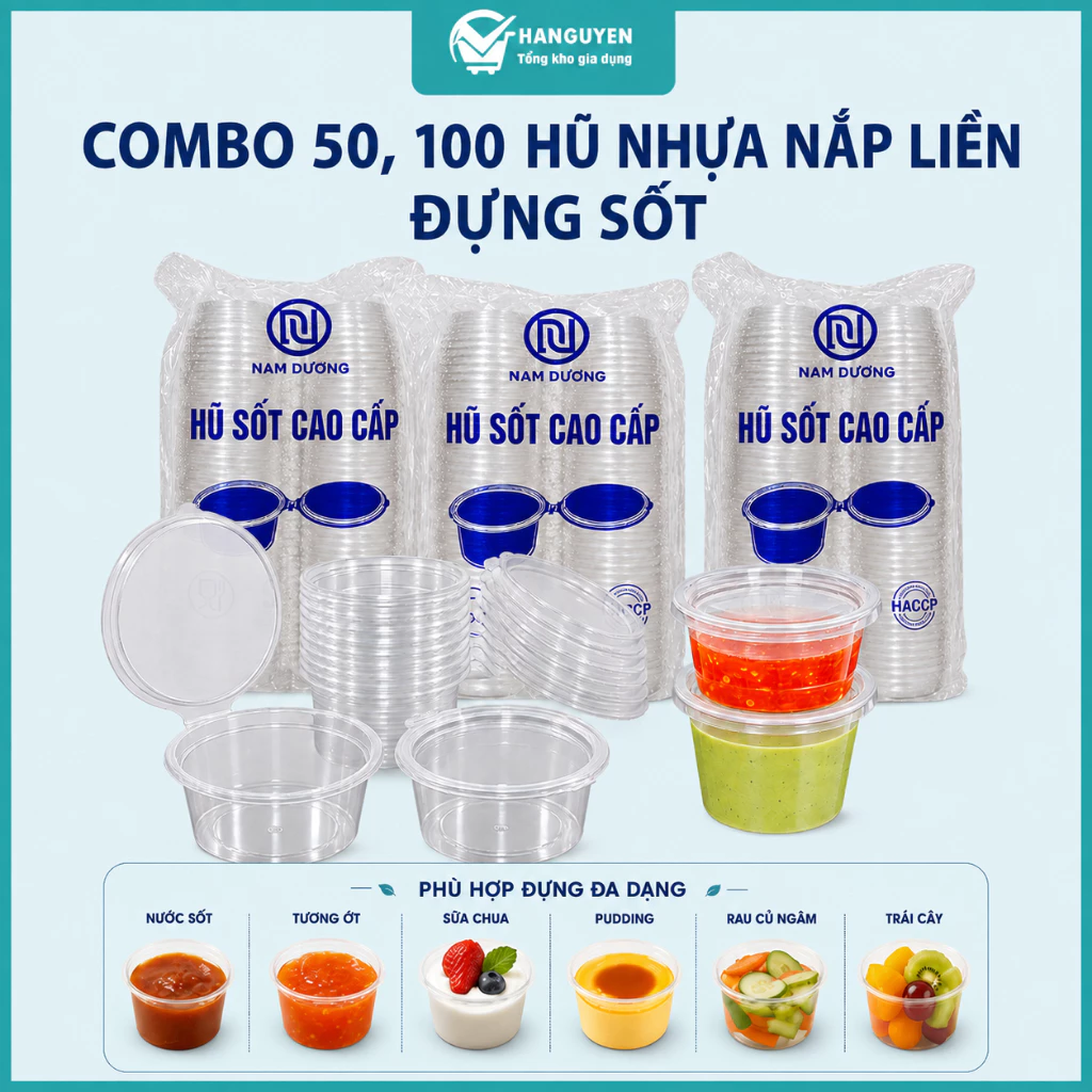 Combo 100, 50 hũ nhựa nắp liền đựng sốt, nước chấm, gia vị, hũ đựng thực phẩm dùng một lần tiện lợi