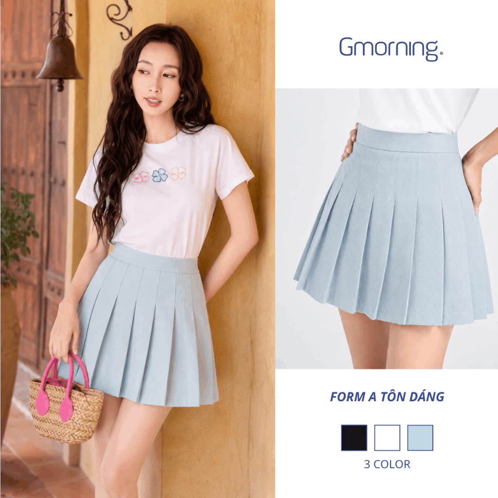 Chân Váy A Xòe Xếp Ly Nữ Gmorning, Có Lót Quần, Dây Kéo Sườn, Chất Cotton Polyester YVG05017