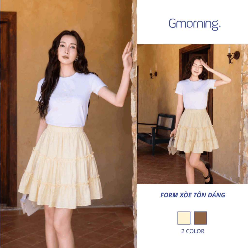 Chân Váy Nữ Xếp Tầng GMORNING Dáng Xòe Chất Kate Xước Mềm Mát Lưng Thun Trẻ Trung YVG06018