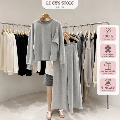 Bộ Nỉ Nữ Dài Tay Quần Ống Suông – Đồ Bộ Nỉ Cotton Dày Mịn Form Rộng Mùa Thu Đông - B80