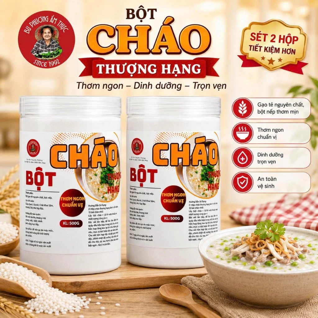 Combo 2 Hộp Bột Nấu Cháo Bu Phương 500G | Bột Cháo Gà, Cháo Hải Sản, Cháo Sườn