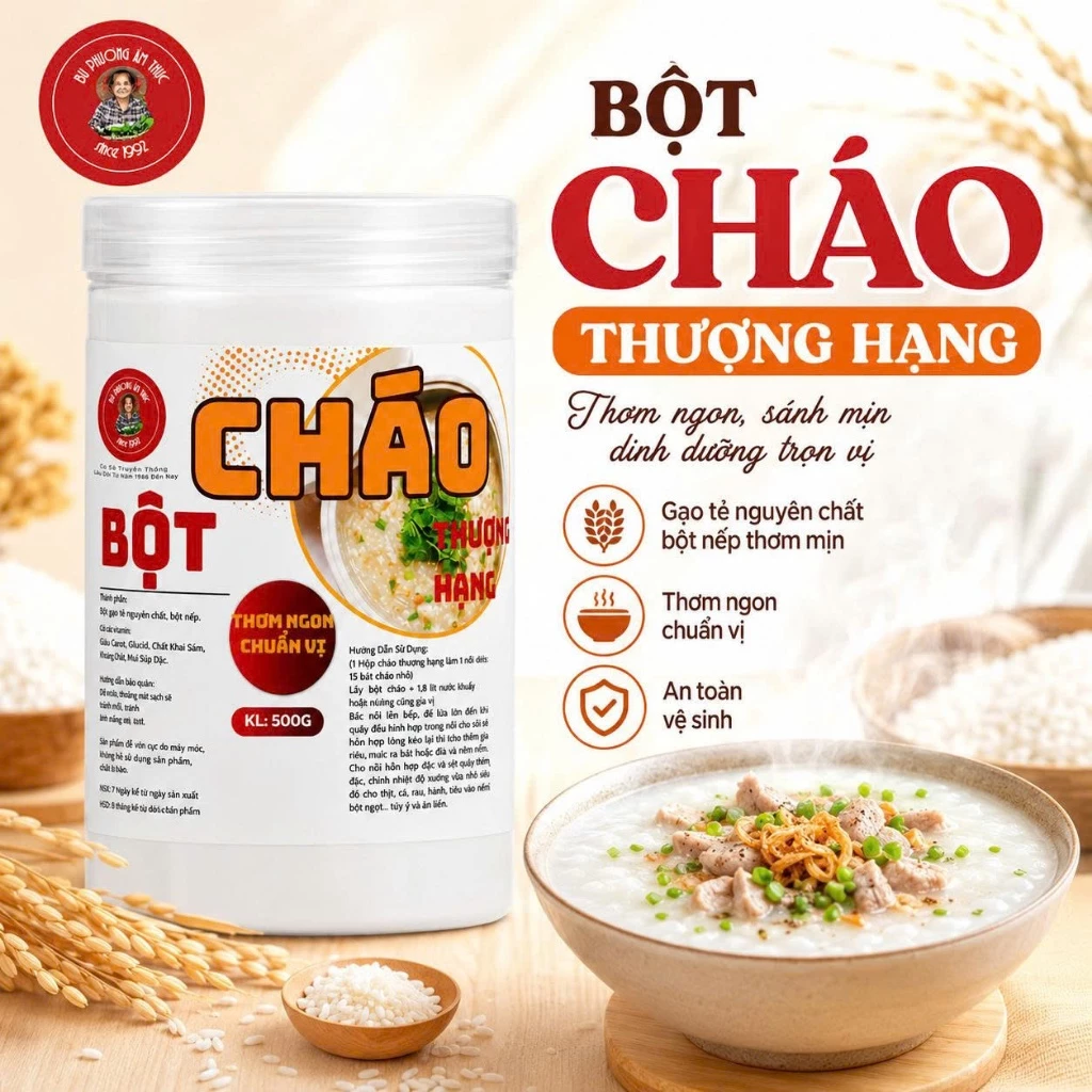 Bột Nấu Cháo Bu Phương 500G | Bột Cháo Gà, Cháo Sườn, Cháo Hải Sản