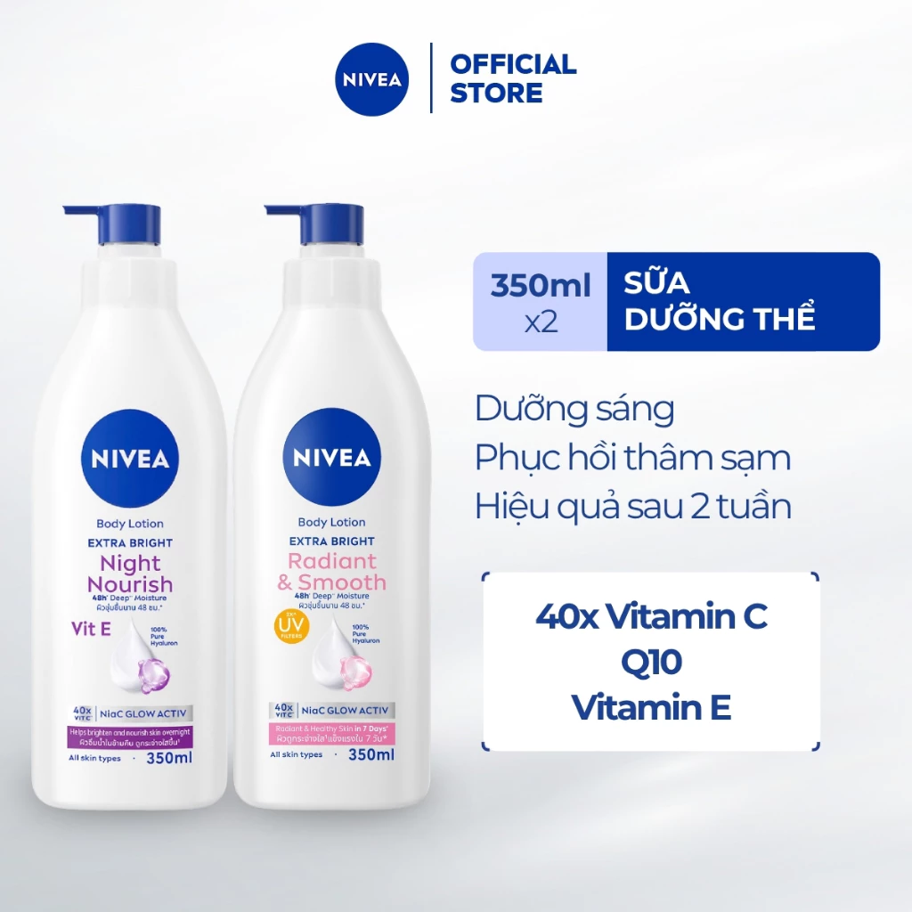 Bộ 2 Sữa Dưỡng Thể NIVEA Dưỡng Sáng Và Nuôi Dưỡng Da Ban Đêm | Mịn Da (350 ml) - 98413+98412
