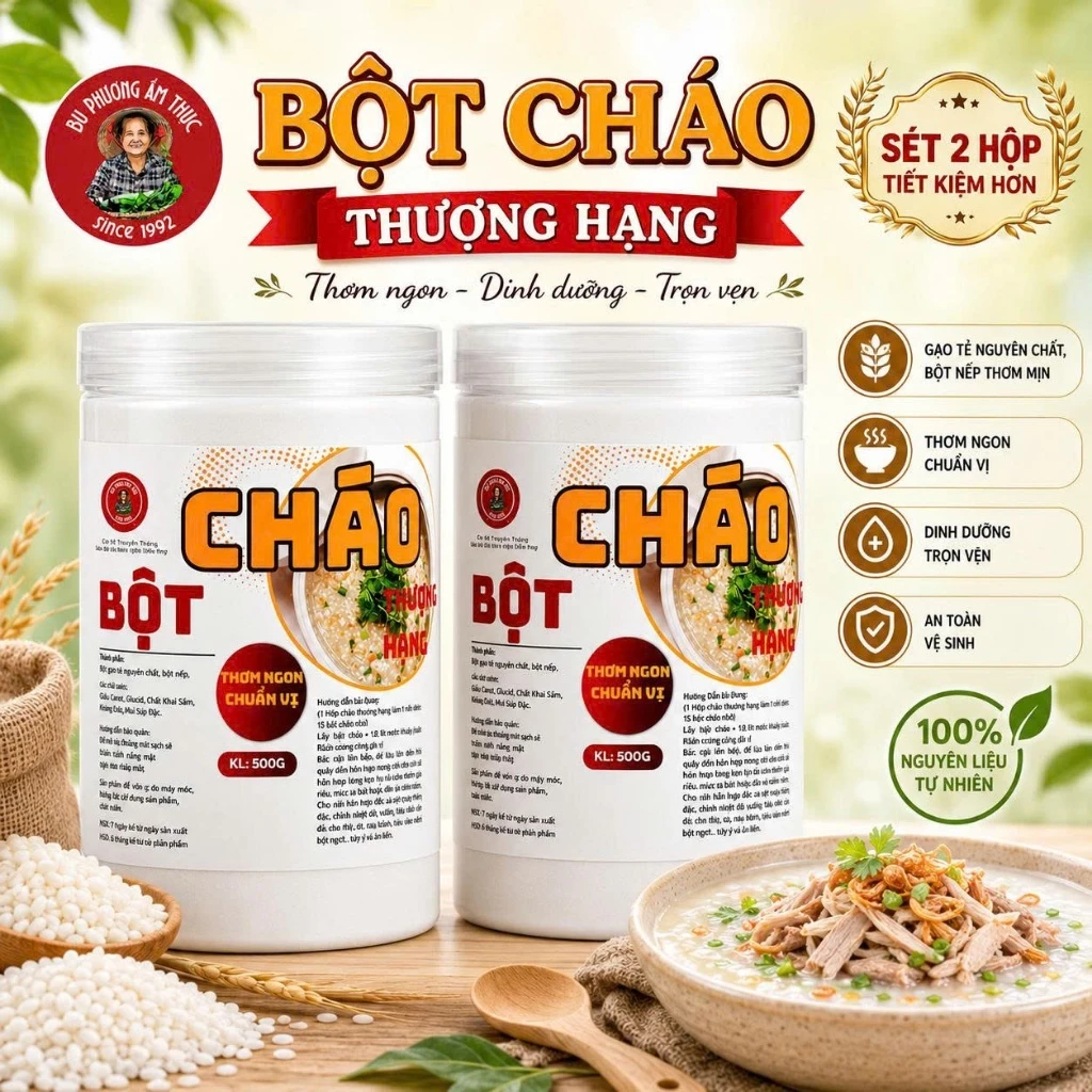 Bột Nấu Cháo Thượng Hạng Hộp 500G - Thương Hiệu Bu Phương Ẩm Thực (Nấu Cháo Hải Sản, Gà, Sườn, Súp)