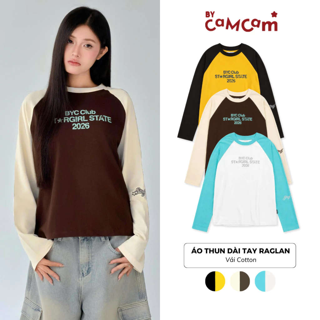 Longtee Raglan 𝑩𝒚𝒄𝒂𝒎𝒄𝒂𝒎 Áo Thun Tay Dài Thiết Kế Tay Raglan Phong Cách Trendy Đường Phố Năng Động ATD774
