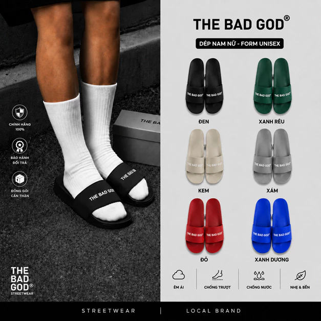 Dép quai ngang slipper The Bad God Basic X01 nhiều màu chữ trắng đế CVC chống trơn trượt