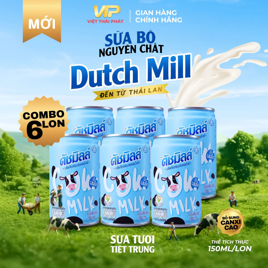 [ Không Đường ] Sữa tiệt trùng Dutch Mill vị Nguyên Bản | Việt Thái Phát - Hàng Chính Hãng ( 150ml / Lon )