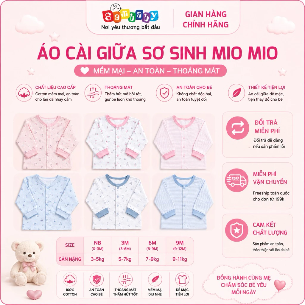 Áo cài giữa sơ sinh Mio Mio
