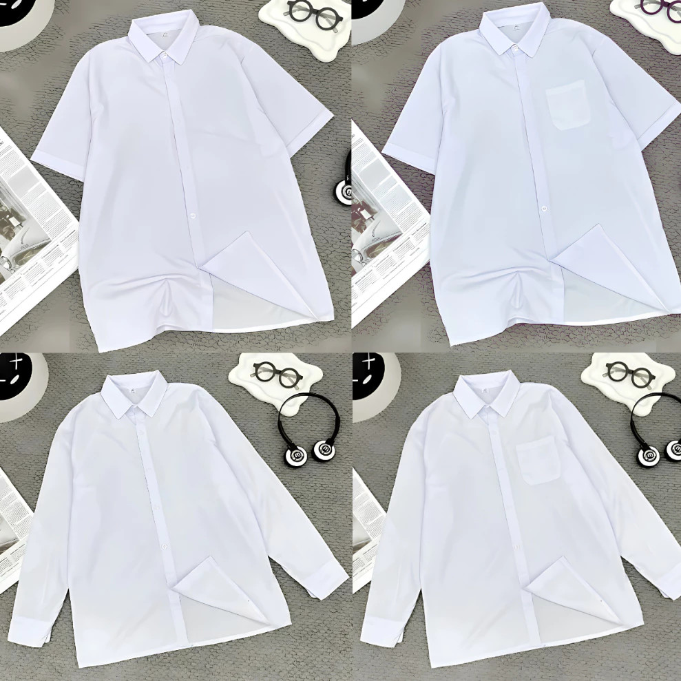 Áo Sơ Mi Trắng Học Sinh, Áo Đi Học Cộc Tay, Dài Tay Cho Nam Nữ độ tuổi học sinh