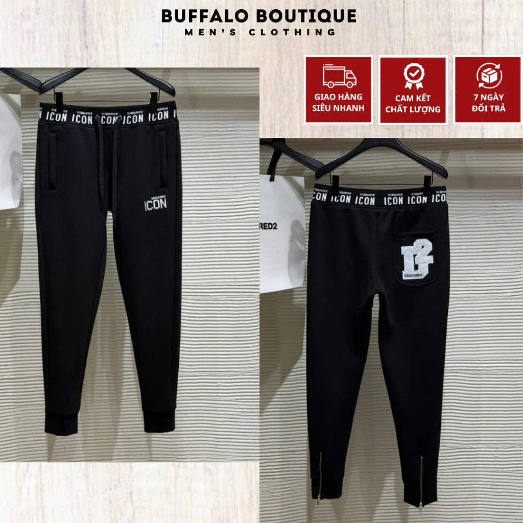 Quần Jogger Nam Dệt Chữ Icon Cạp Quần Siêu Nét - Quần Dài jogger Nam Nữ Thêu D2 Túi Sau Siêu Đẹp