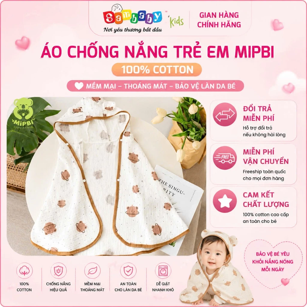 Áo choàng chống nắng trẻ em Mipbi ACN01