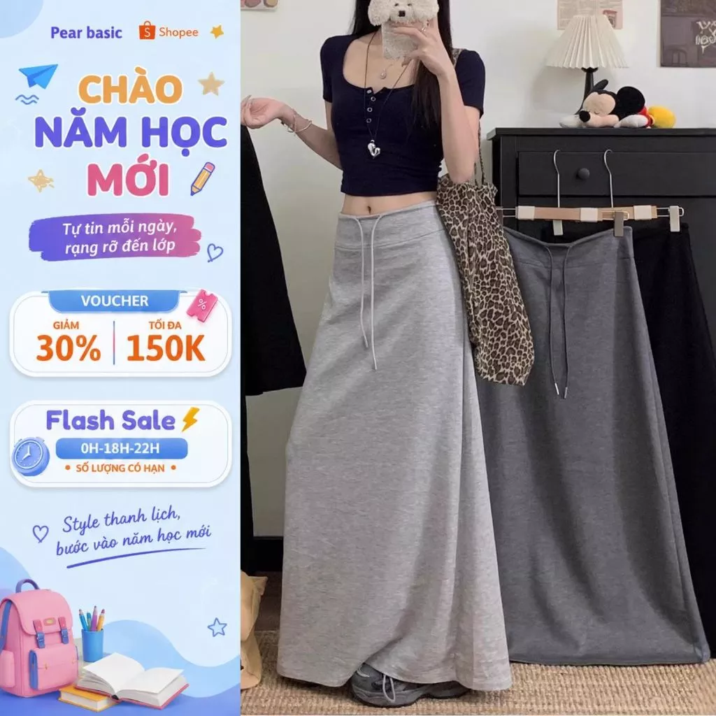 [ BST HÈ 2026 ] Váy dài chữ A ôm dáng cạp dây rút tiện lợi, Váy nữ dáng suông chất nỉ dày mịn cao cấp V125