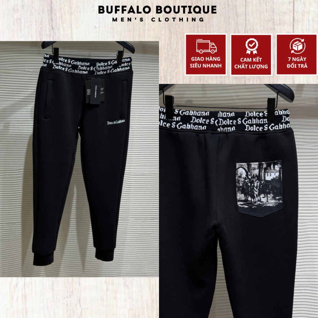 Quần Jogger Nam Đôn Chề Hoạ Tiết Túi Sau Vệ Sĩ Siêu Chất - Quần Dài Jogger Nam Nữ Dệt Logo Cạp Quần
