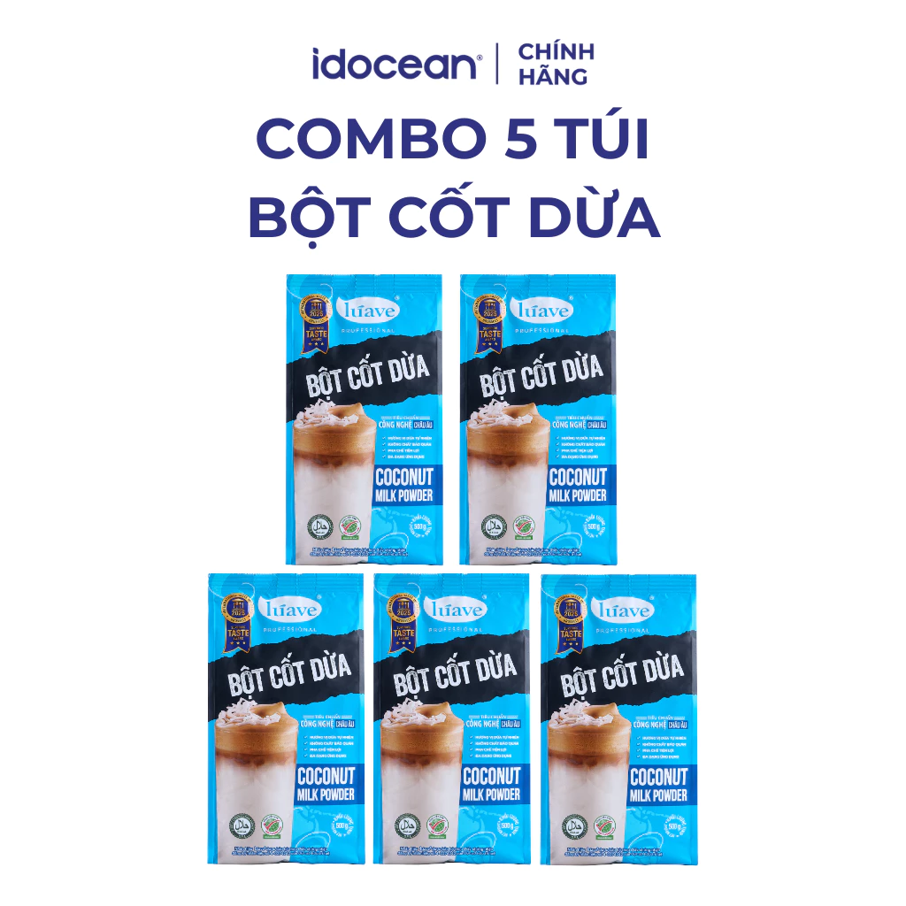 Combo 5 túi Bột Cốt Dừa Lúave 500G - Chuẩn Vị Dừa Tươi, Béo Thơm Đậm Đà, Làm Cà Phê Cốt Dừa, Làm Bánh, Nấu Chè