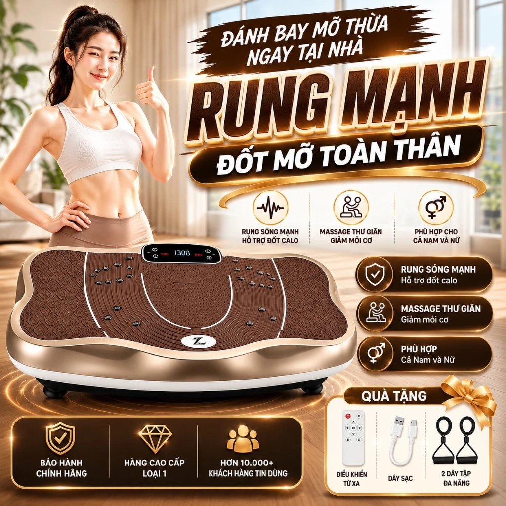 Máy Rung Giảm Mỡ Bụng Zlife 999 Cấp Rung Cực Mạnh Giảm Mỡ Cực Nhanh, Máy Rung Toàn Thân Tiếng Việt