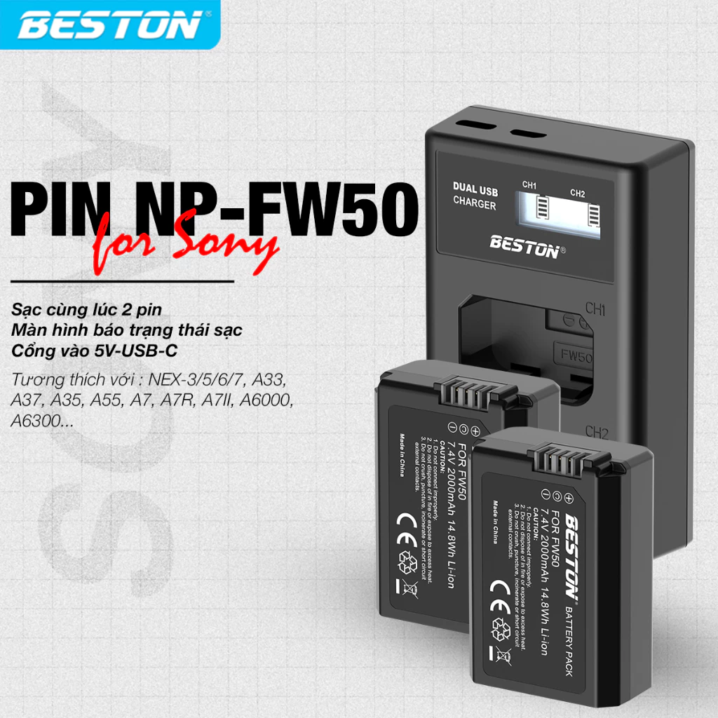 Pin Máy Ảnh BESTON NP-W126 dùng cho máy ảnh Fujifilm XT3 XT30 XT20 XT10 XS10 XT200 XT100 X100F XA7 XA5 XPRO3