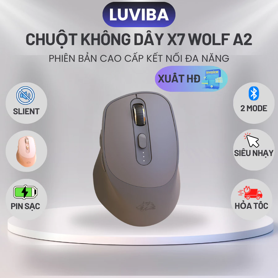 Chuột Máy Tính Không Dây Bluetooth X7 Wireless Slient Pin Sạc Kết Nối 2 Chế Độ Cho Máy Tính, Laptop
