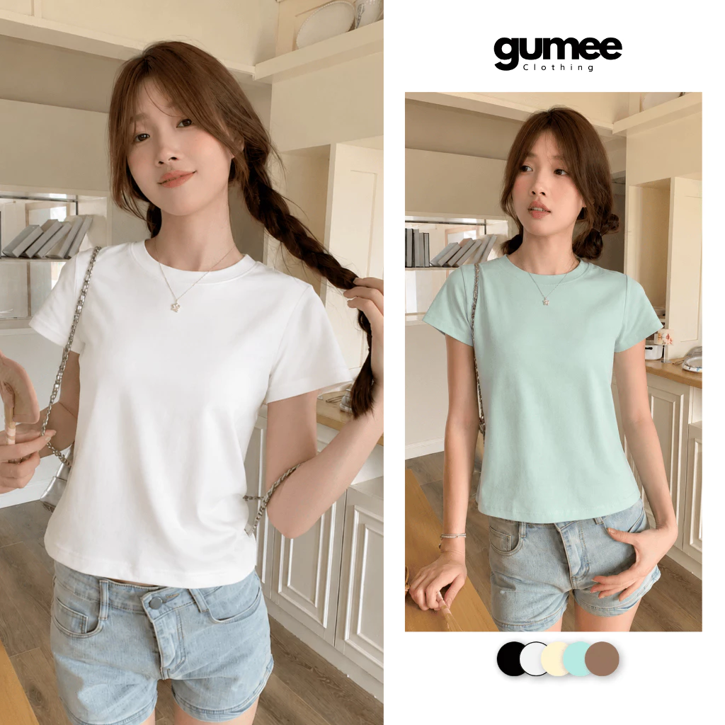 Áo thun nữ form babytee trơn basic chất cotton mềm rũ co giãn 4 chiều cổ tròn thấm mồ hôi Gumee-G19