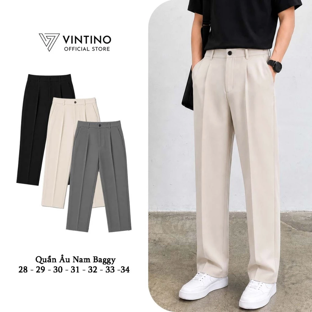 Quần Tây Nam Baggy VINTINO Hàn Quốc Suông Đen Vải Vitex Co Giãn QABG