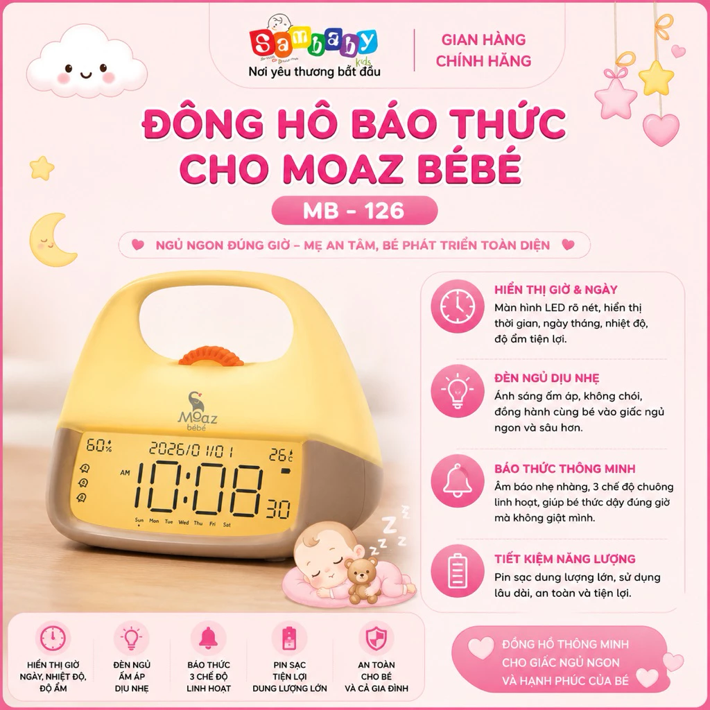 Đồng hồ báo thức cho trẻ em Moaz BéBé MB – 126