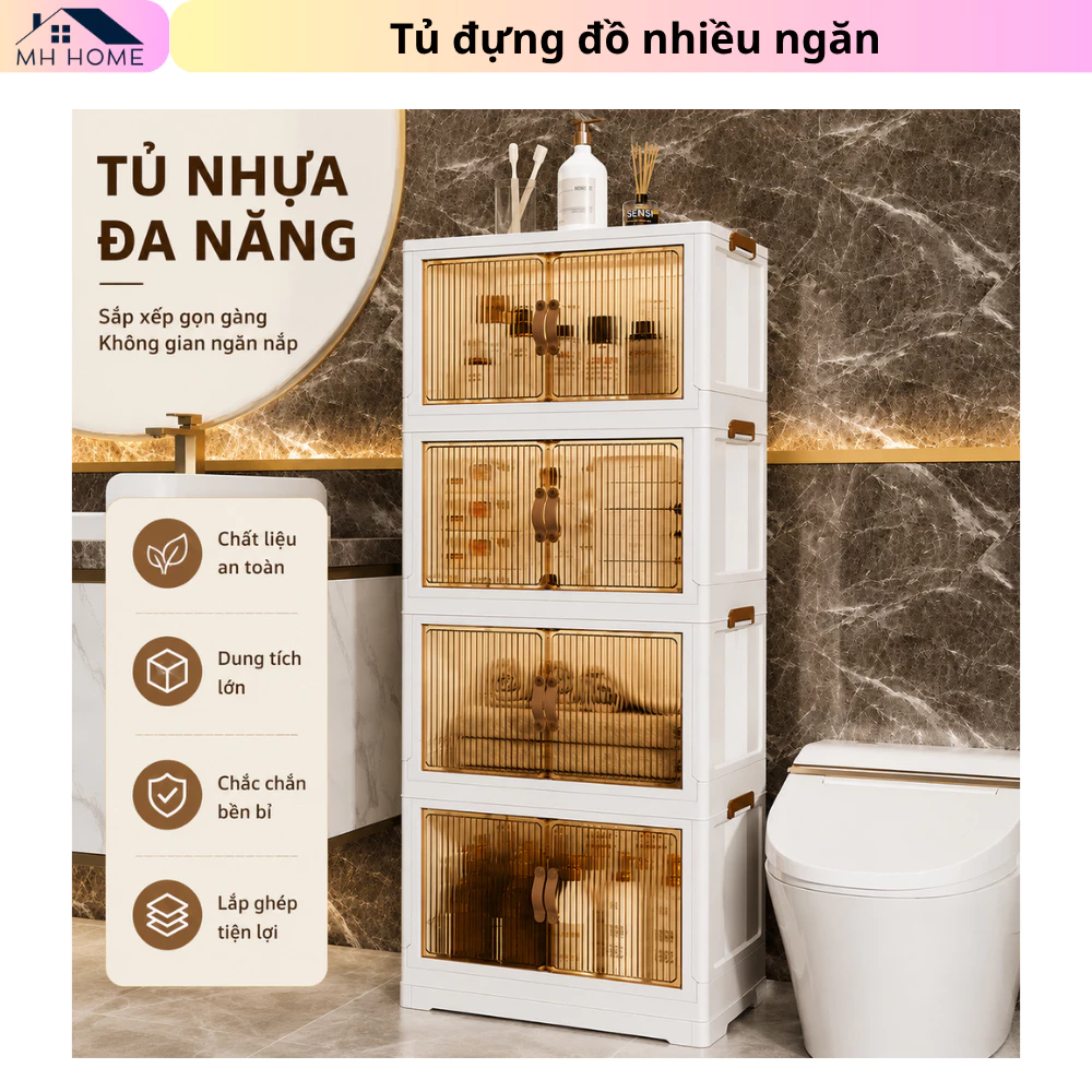 Tủ Đa Năng Nhiều Tầng Có Bánh Xe - Tủ Nhựa Đựng Quần Áo Đồ Chơi Cho Bé Có Cửa Chống Bụi Giúp Phòng Gọn Gàng MH Home