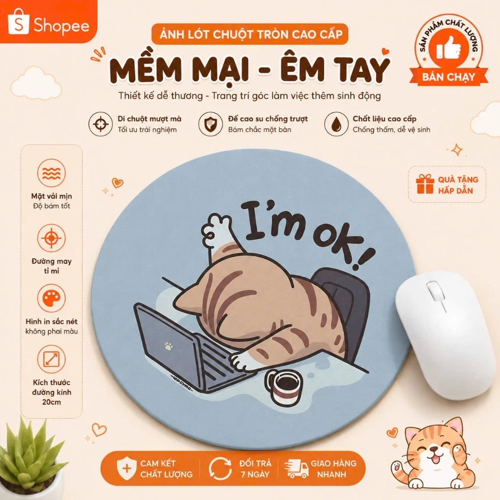 Miếng Lót Chuột Dễ Thương Hình Tròn Họa Tiết Nhiều Mẫu( 20cm )